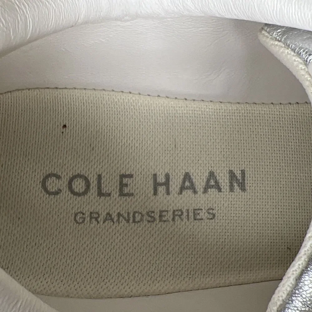Cole Haan Grand Series Leather Sneakers Womens 9.5 B Silver Metallic Shoes